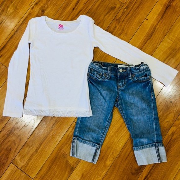 Denim long shorts and white lace bottom long sleeve tee shirt to -- scho…